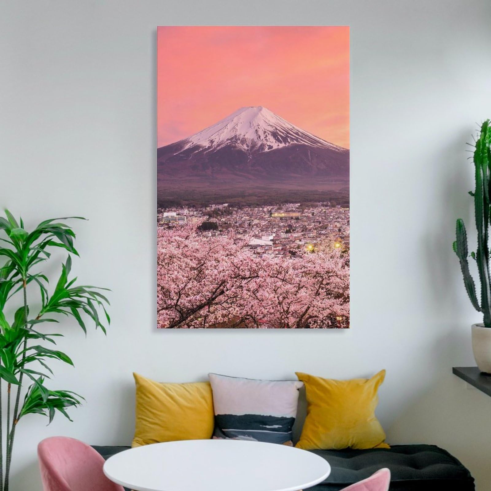 Amazon.co.jp: 絵画 ピンクの空の下の富士山インテリア 絵画 日本の